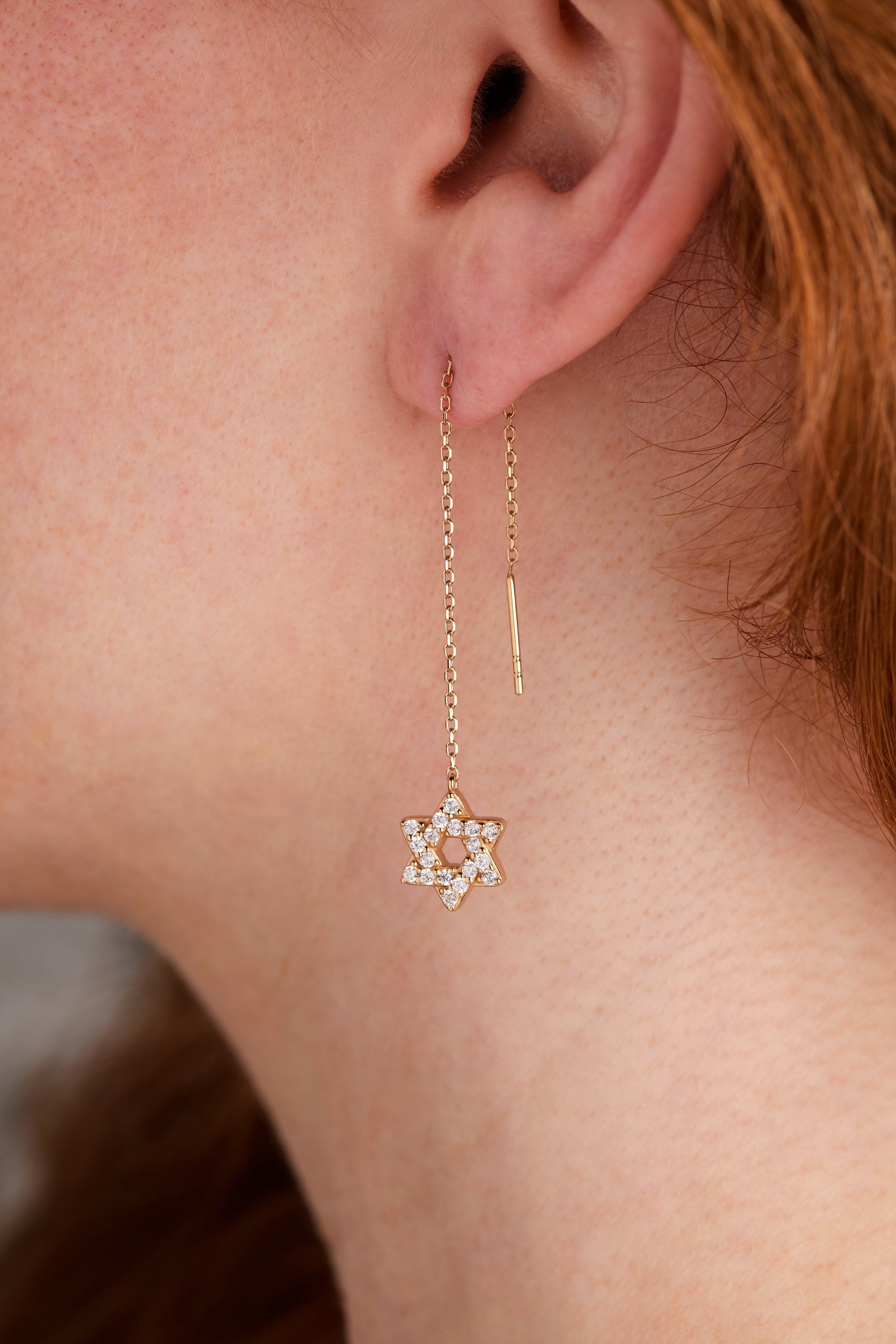 Star of David Delicate Pave Crystal Threader Earrings ALEX AND ANI