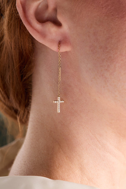 Cross Delicate Pave Crystal Threader Earrings ALEX AND ANI