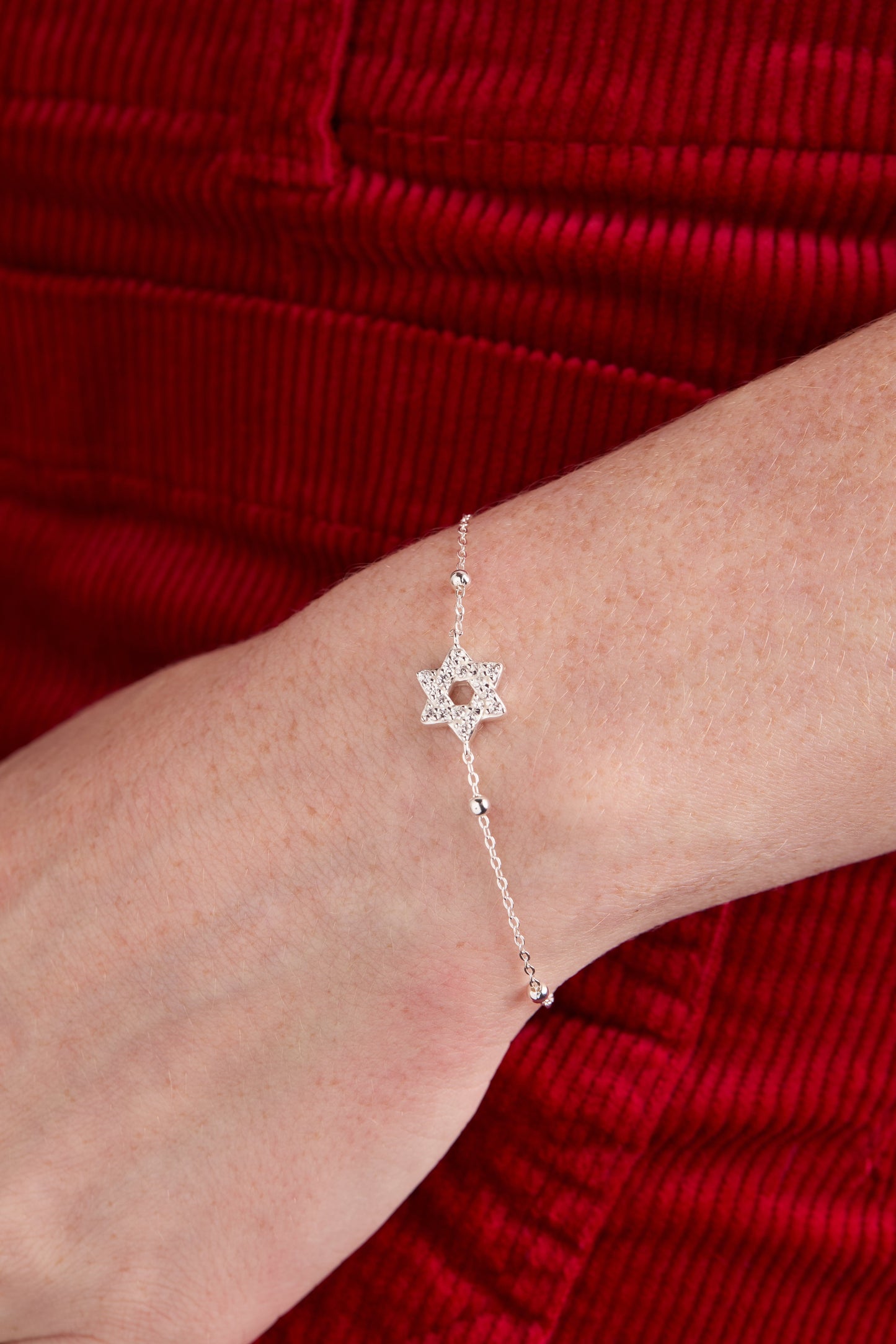Star of David Delicate Pave Beaded Chain Bracelet ALEX AND ANI