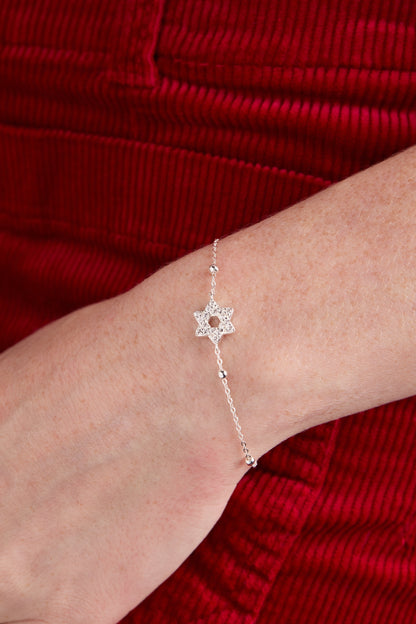 Star of David Delicate Pave Beaded Chain Bracelet ALEX AND ANI