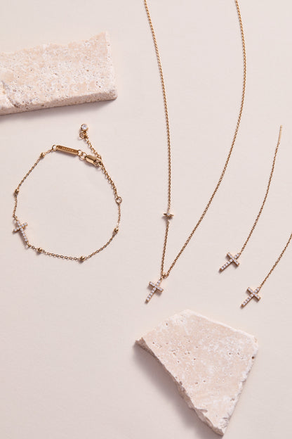 Cross Delicate Pave Crystal Threader Earrings ALEX AND ANI