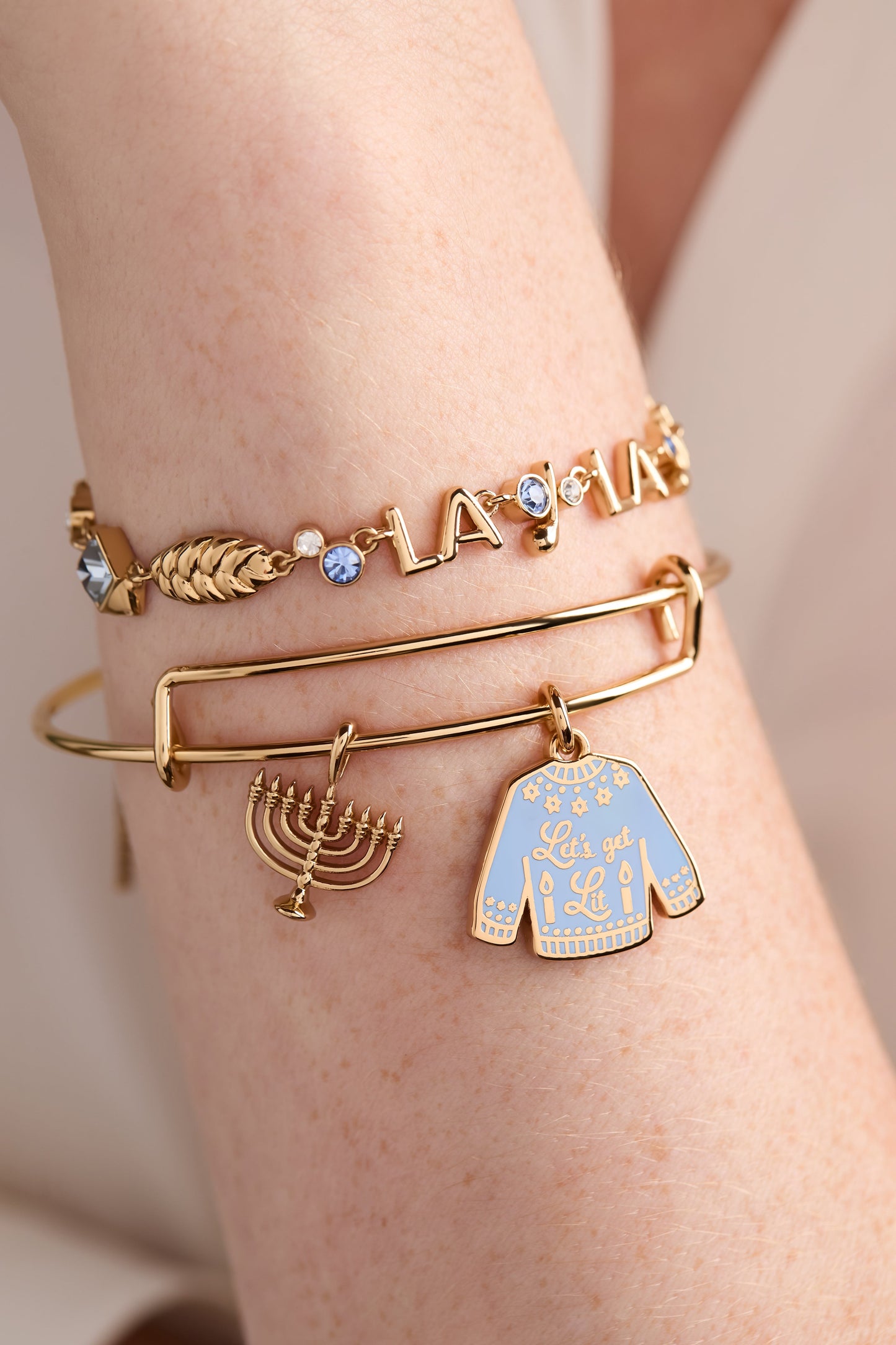 Hanukkah 'Let's Get Lit' Ugly Sweater & Menorah Bangle ALEX AND ANI