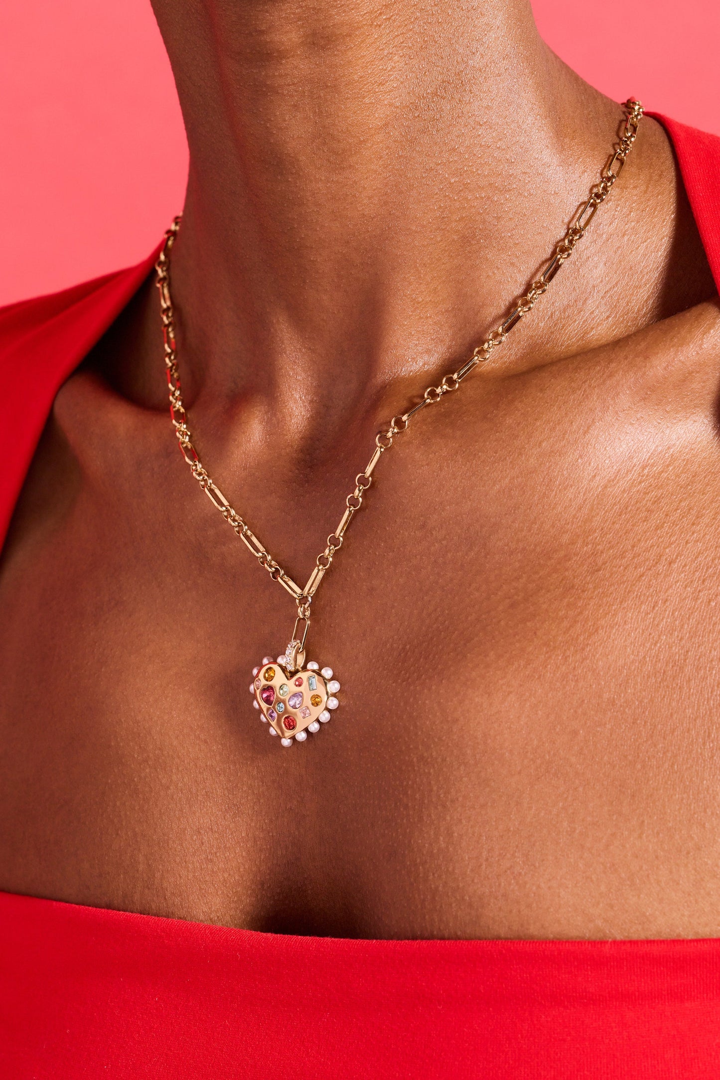 Puffy Heart Gemstone And Pearl Pendant Necklace ALEX AND ANI