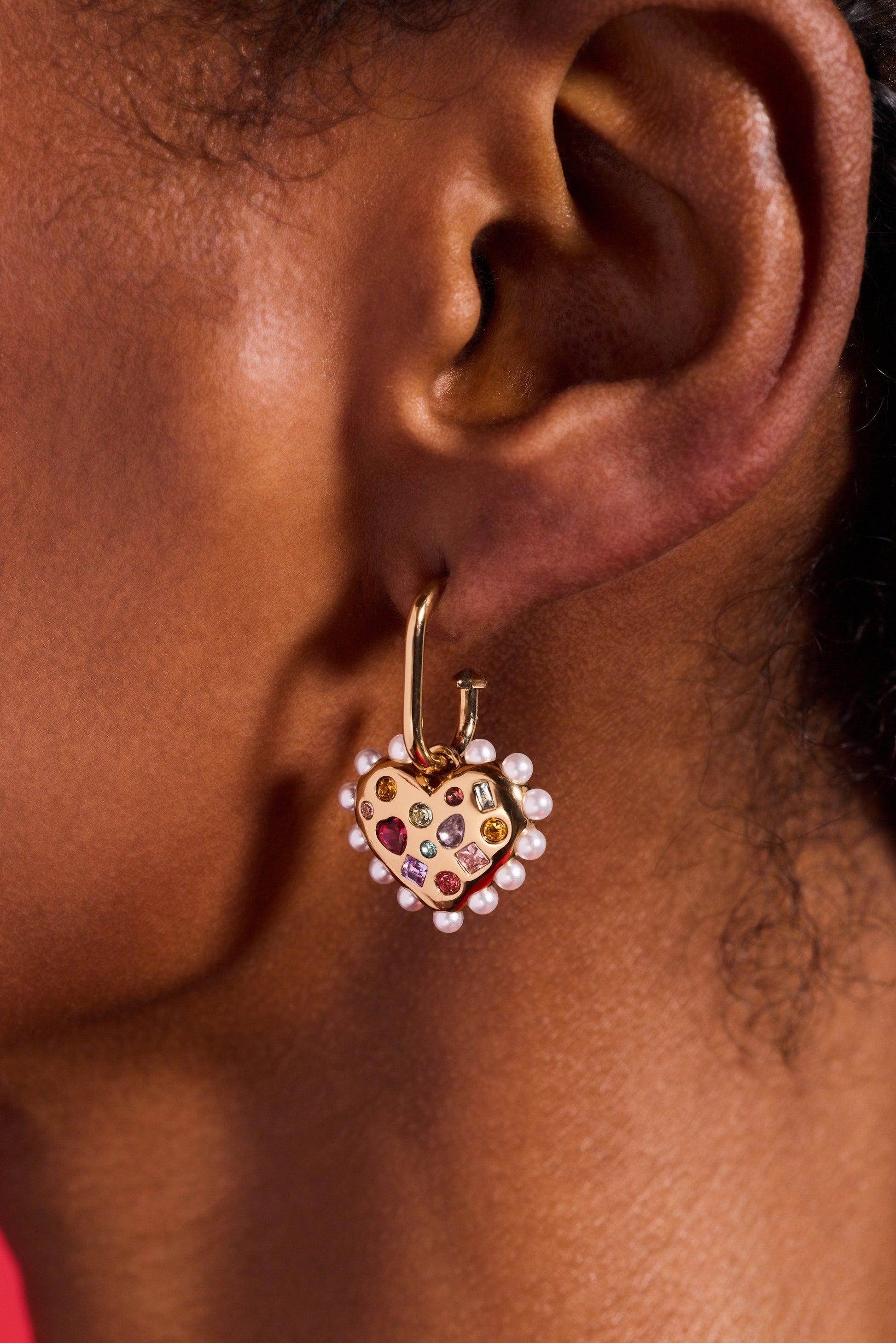 Puffy Heart Gemstone And Pearl Charm Hoop Earrings ALEX AND ANI