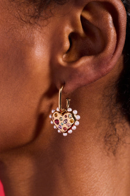 Puffy Heart Gemstone And Pearl Charm Hoop Earrings ALEX AND ANI