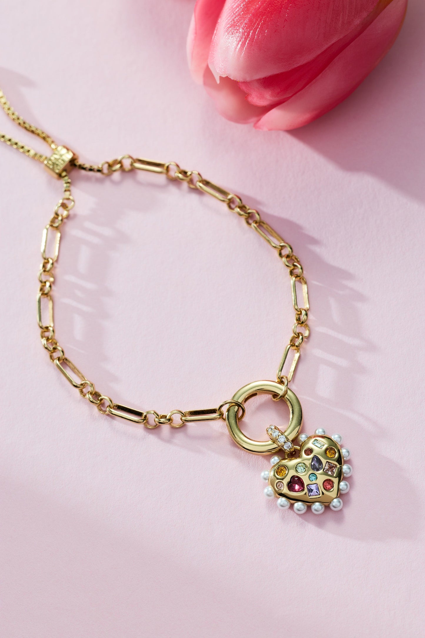 Puffy Heart Gemstone And Pearl Chain Bolo Bracelet ALEX AND ANI