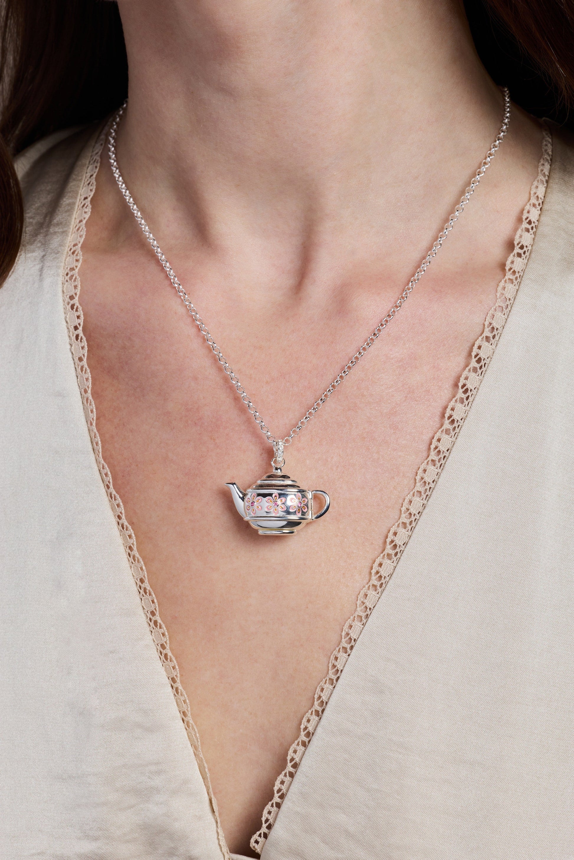 Floral Teapot Locket Pendant Necklace ALEX AND ANI