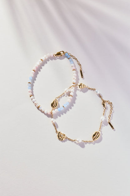 Seashell & Pearl Inline Charm Anklet ALEX AND ANI