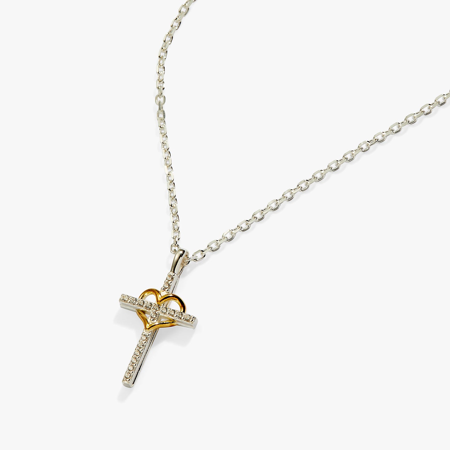 Cross And Heart Necklace, Sterling Silver ALEX AND ANI