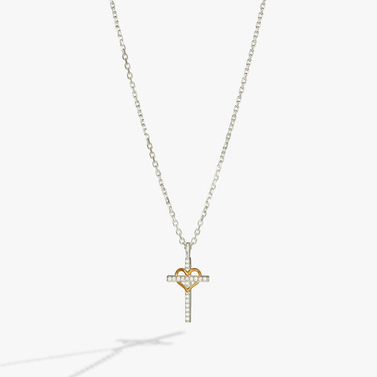 Cross And Heart Necklace, Sterling Silver ALEX AND ANI