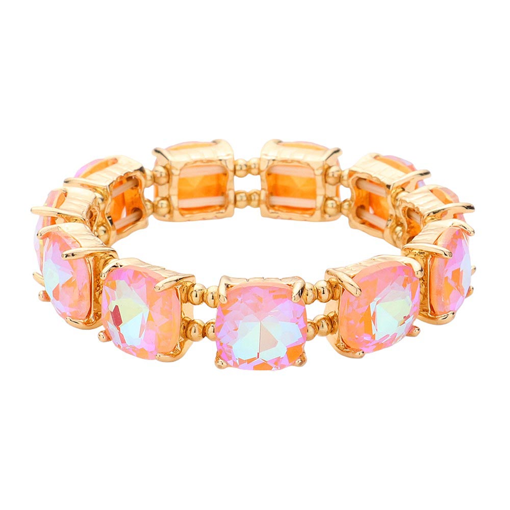 Women's Cushion Square Stone Stretch Evening Bracelet