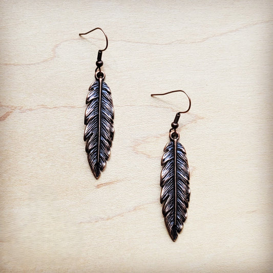 **Antique Copper Feather Earrings 220v