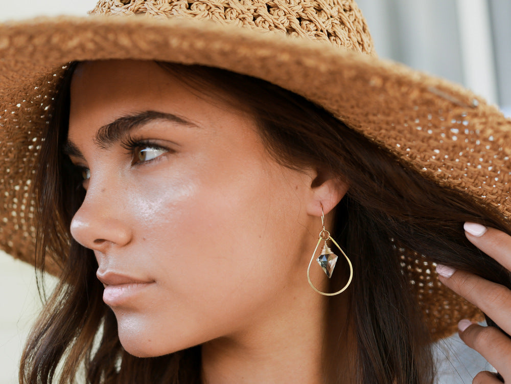Arrow Hoop Earrings -  Rosé Quartz