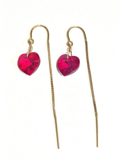 Red Heart swarovski Threader Earrings
