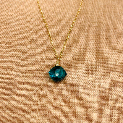 14k gold filled PEACOCK BLUE QUARTZ NECKLACE