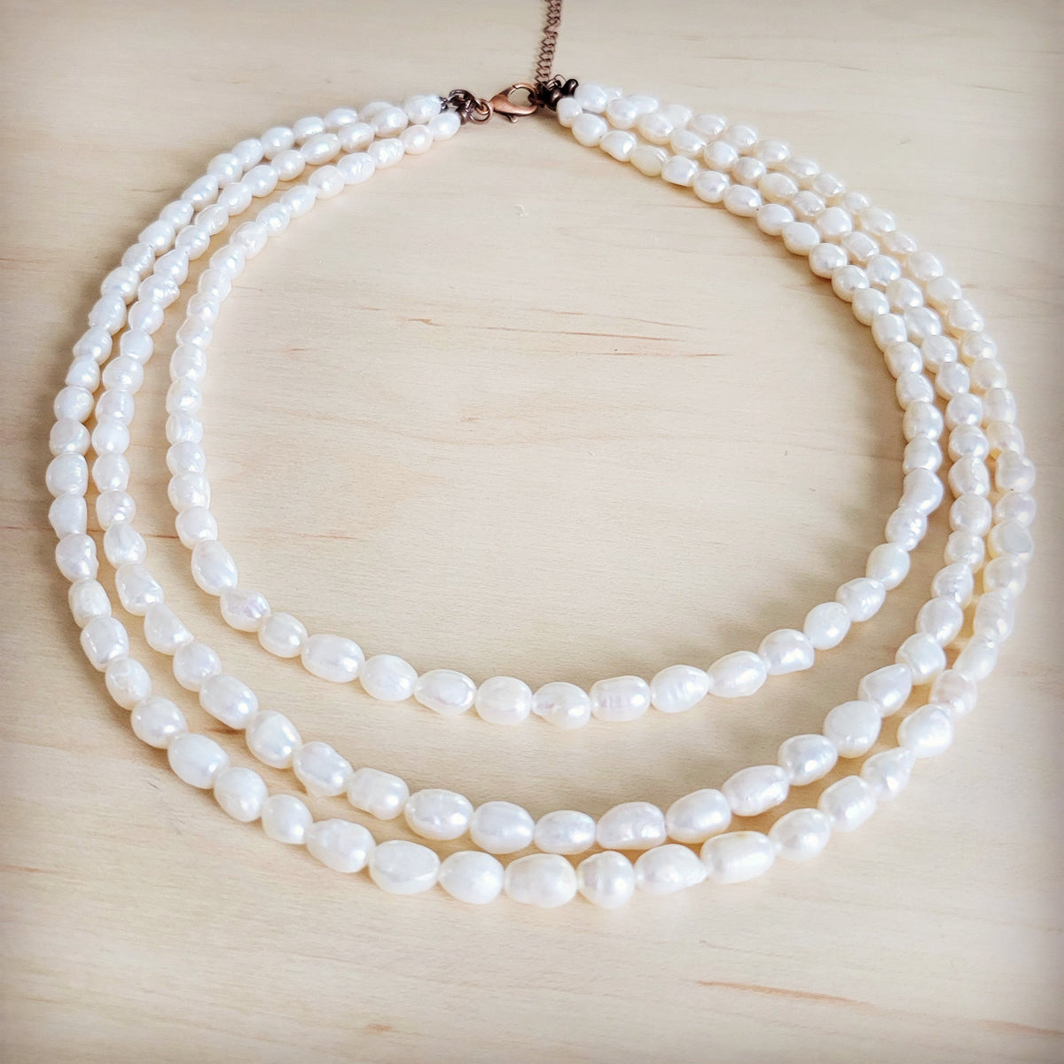 Genuine Freshwater Pearl Triple Strand Layered Boho Necklace 263r