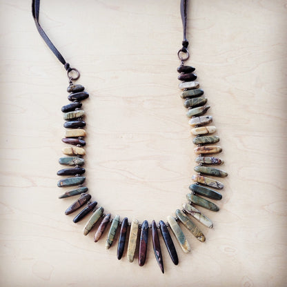 Picasso Jasper Slab Necklace w/ Genuine Leather Ties 261g