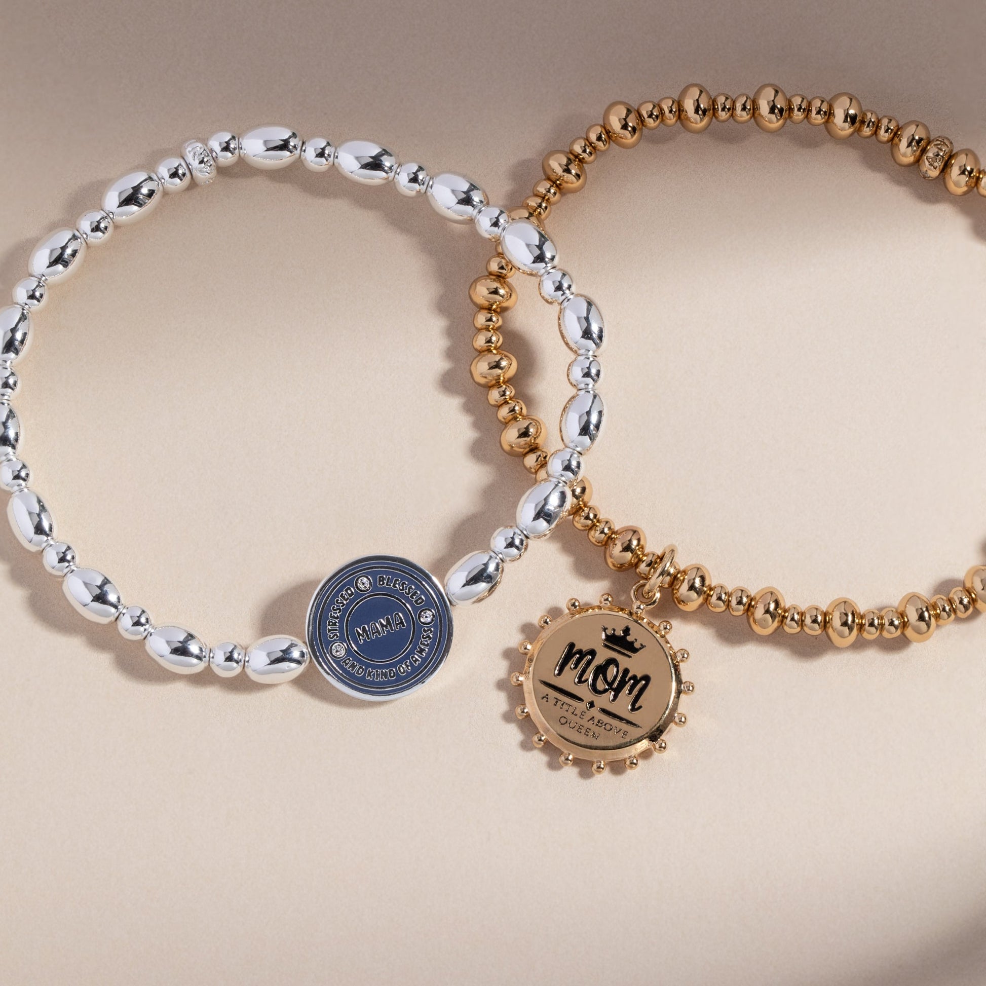 'Mom, A Title Above Queen' Beaded Stretch Charm Bracelet ALEX AND ANI