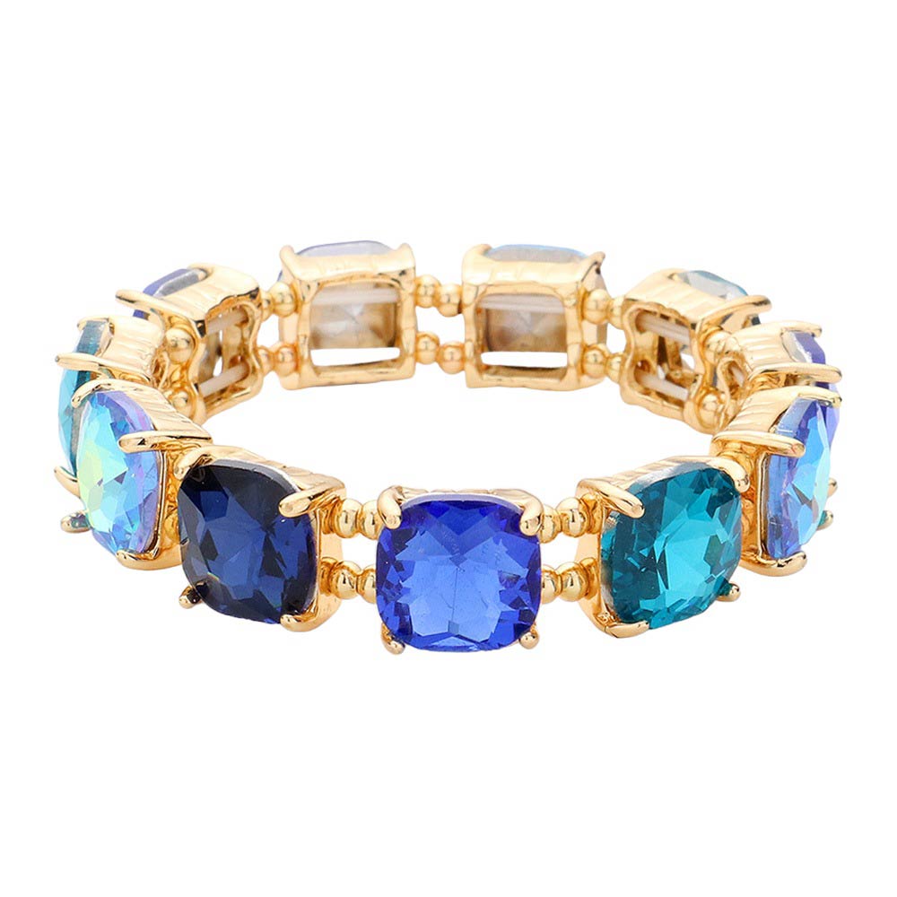 Women's Cushion Square Stone Stretch Evening Bracelet