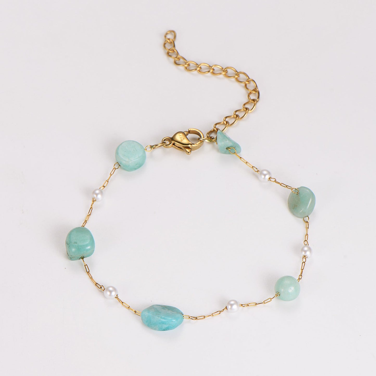 Amazonite & Pearl Gold Bracelet