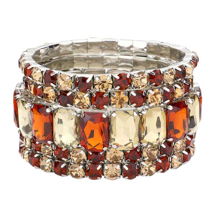 Women's 5Pcs Rectangle Round Stone Stretch Multi Layered Bracelets