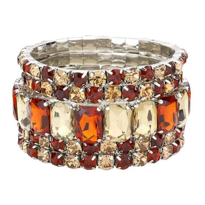 Women's 5Pcs Rectangle Round Stone Stretch Multi Layered Bracelets
