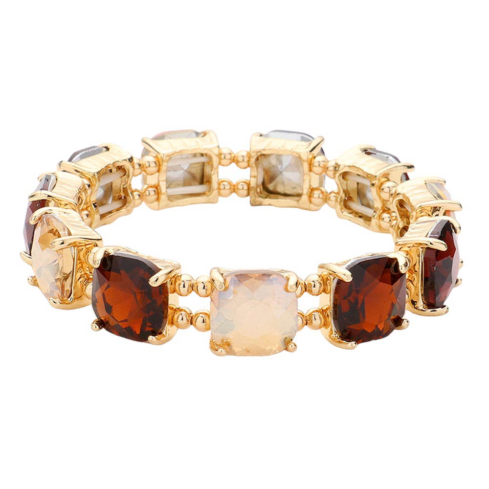 Women's Cushion Square Stone Stretch Evening Bracelet