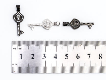 CZ Micro Pave Key Shape Pendant, Cubic Zirconia Key Shape Pendant for Necklace Bracelet Earrings Making,10x24mm,sku#Y39