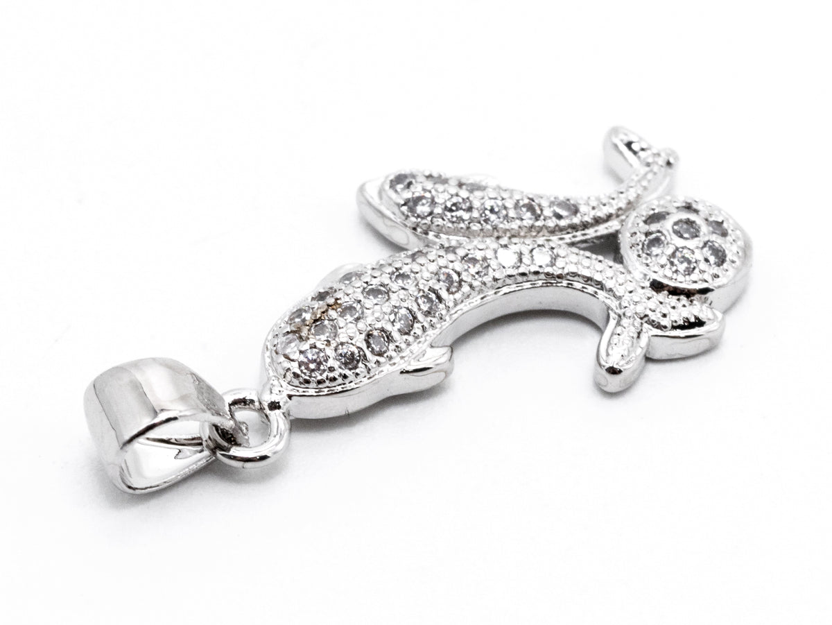 CZ Micro Pave Two Dolphin on a ball Pendant, Cubic Zirconia Pendant for Necklace Bracelet Earrings Making, CZ Pave Charm 13x23mm,sku#Y50