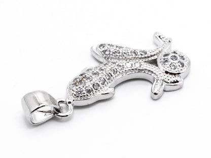 CZ Micro Pave Two Dolphin on a ball Pendant, Cubic Zirconia Pendant for Necklace Bracelet Earrings Making, CZ Pave Charm 13x23mm,sku#Y50