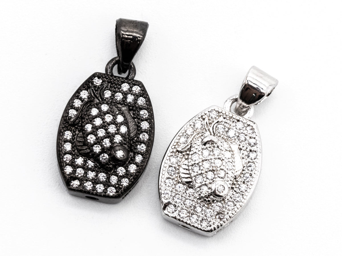 CZ Micro Pave Goldfish on Barrel Shaped Pendant, Cubic Zirconia Barrel shape Pendant for Necklace Bracelet Earrings Making, 11x17mm,sku#Y49