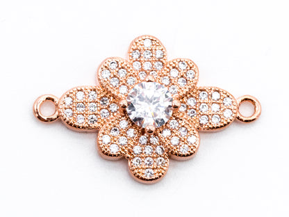 CZ Micro Pave Rhombus Flower Connector/Link, Cubic Zirconia Pave Bracelet Necklace Connector,16x25mm,sku#Y37