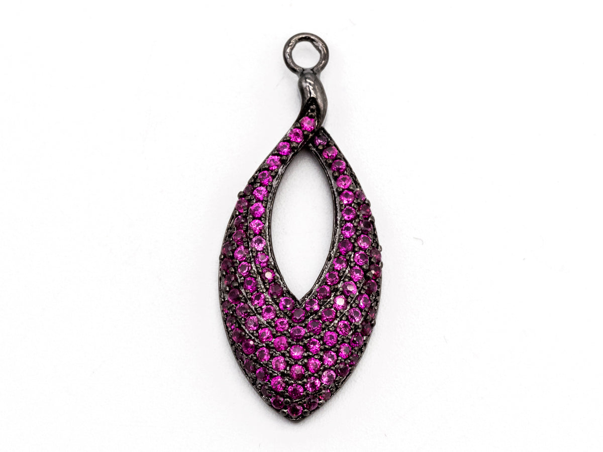 Fuchsia CZ Micro Pave Teardrop Go-Go Pendant, Cubic Zirconia Oval Leaf Pendant for Necklace Bracelet Earrings Making, 13x31mm,sku#Y46