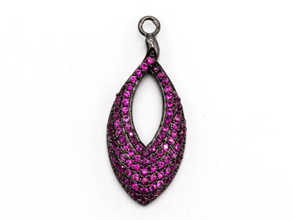 Fuchsia CZ Micro Pave Teardrop Go-Go Pendant, Cubic Zirconia Oval Leaf Pendant for Necklace Bracelet Earrings Making, 13x31mm,sku#Y46