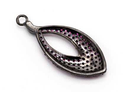 Fuchsia CZ Micro Pave Teardrop Go-Go Pendant, Cubic Zirconia Oval Leaf Pendant for Necklace Bracelet Earrings Making, 13x31mm,sku#Y46