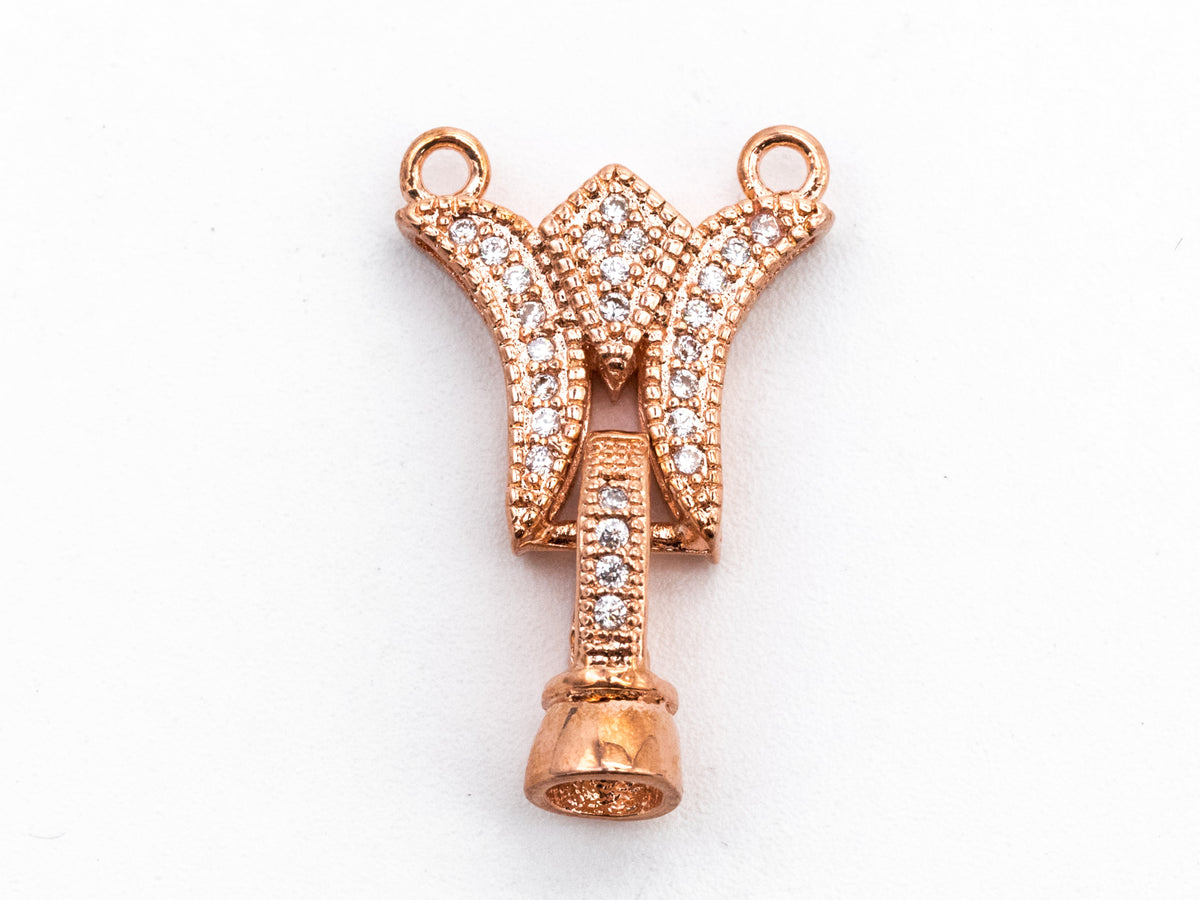 CZ Micro Pave two strands  Fold Over Clasp, Cubic Zirconia Buckle Clasp/Connector, 14x23x7mm, sku#Y67