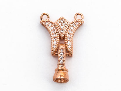 CZ Micro Pave two strands  Fold Over Clasp, Cubic Zirconia Buckle Clasp/Connector, 14x23x7mm, sku#Y67