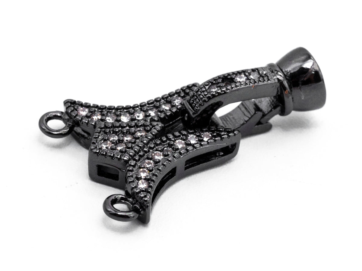 CZ Micro Pave two strands  Fold Over Clasp, Cubic Zirconia Buckle Clasp/Connector, 14x23x7mm, sku#Y67