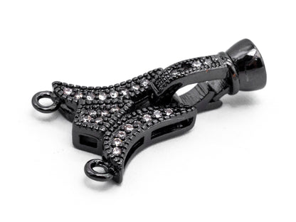 CZ Micro Pave two strands  Fold Over Clasp, Cubic Zirconia Buckle Clasp/Connector, 14x23x7mm, sku#Y67