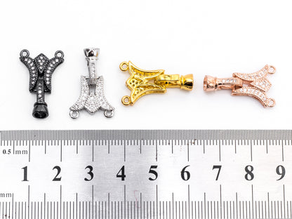 CZ Micro Pave two strands  Fold Over Clasp, Cubic Zirconia Buckle Clasp/Connector, 14x23x7mm, sku#Y67