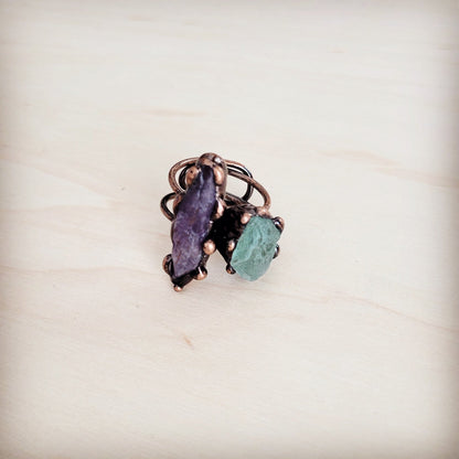Genuine Amethyst and Quartz Ring in a Copper Setting 012a