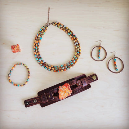 Triple Strand Layered Boho Sunrise Regalite Necklace 264o
