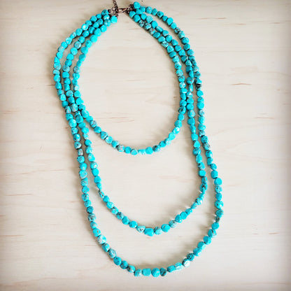 Triple Strand Layered Western Boho Small Dyed Turquoise Necklace 263p