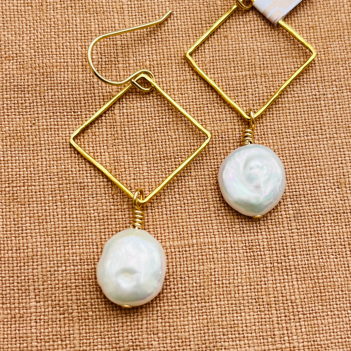 14k gold filled DIAMOND DANGLE COIN PEARL DIAMOND EARRINGS