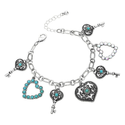 Western Heart Key Charm Station Bracelet