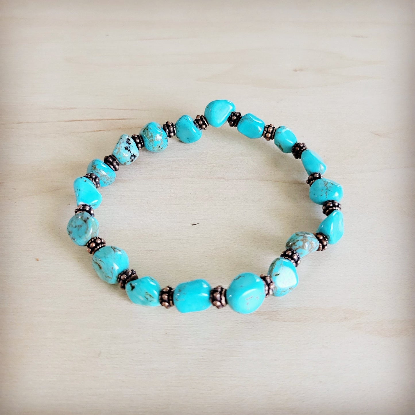 Turquoise and Copper Stretch Beaded Bracelet 812h