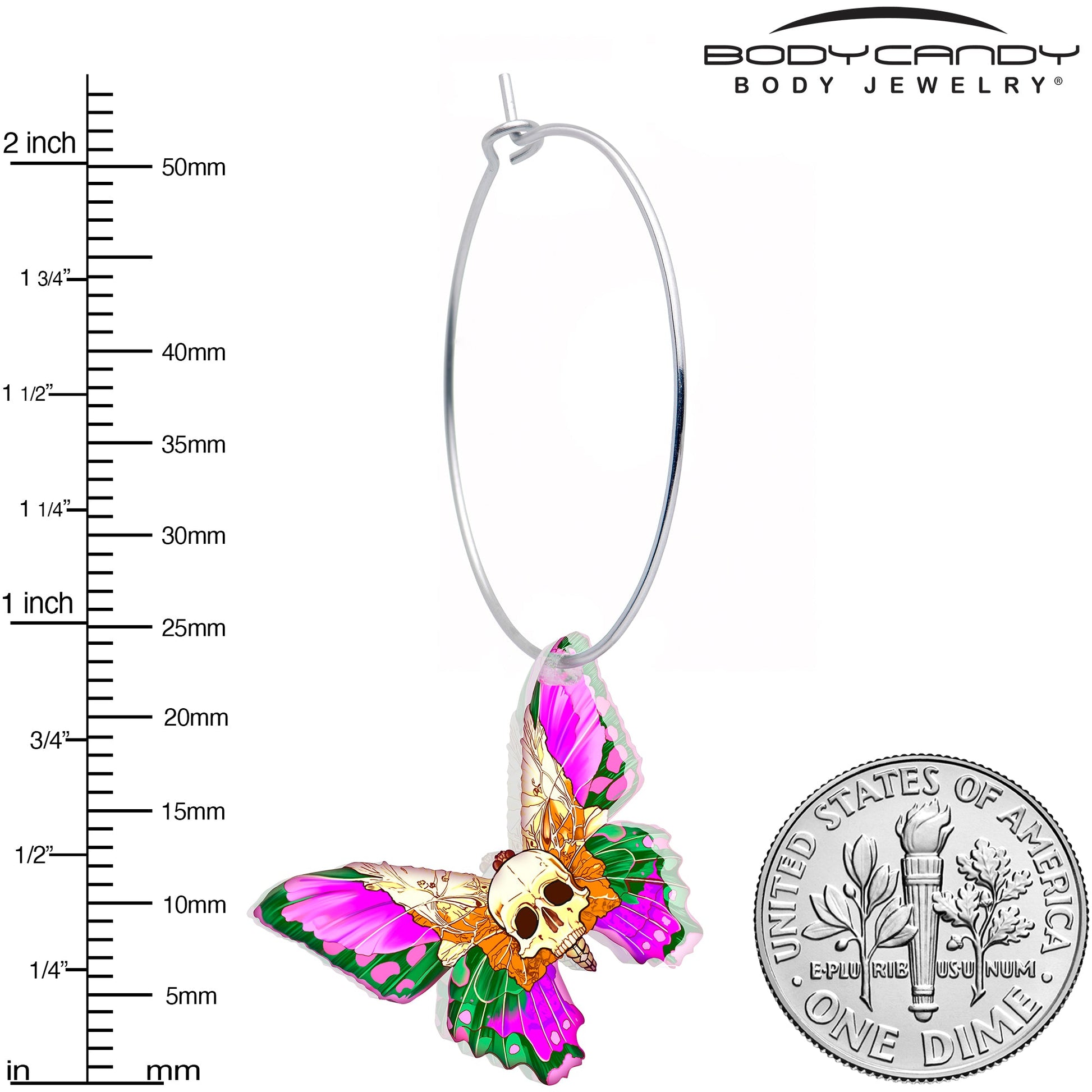 Butterfly Skull Hoop Earrings by Onyx O BodyCandy