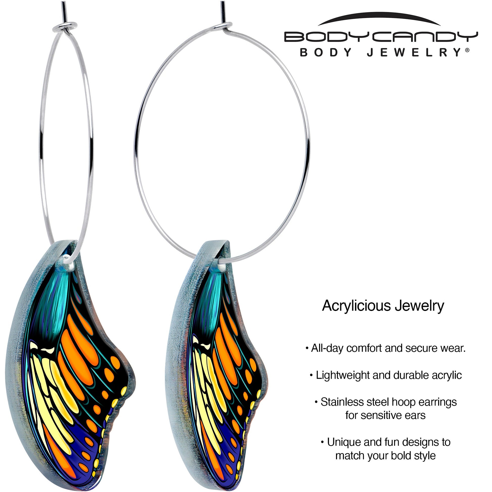 Butterfly Wing Hoop Earrings by Onyx O BodyCandy