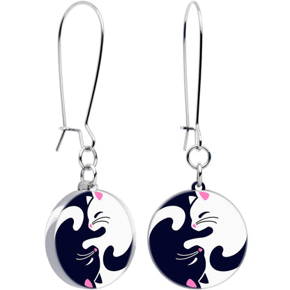 Cute Kitty Cat Yin Yang Dangle Earrings by Onyx O BodyCandy