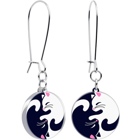 Cute Kitty Cat Yin Yang Dangle Earrings by Onyx O BodyCandy